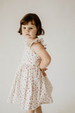 Girl's Red and White Ditsy Floral Print Cotton Flutter Sleeve Dress