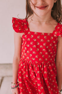little girls red floral print sundress 2022