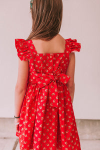 little girls red floral print dress