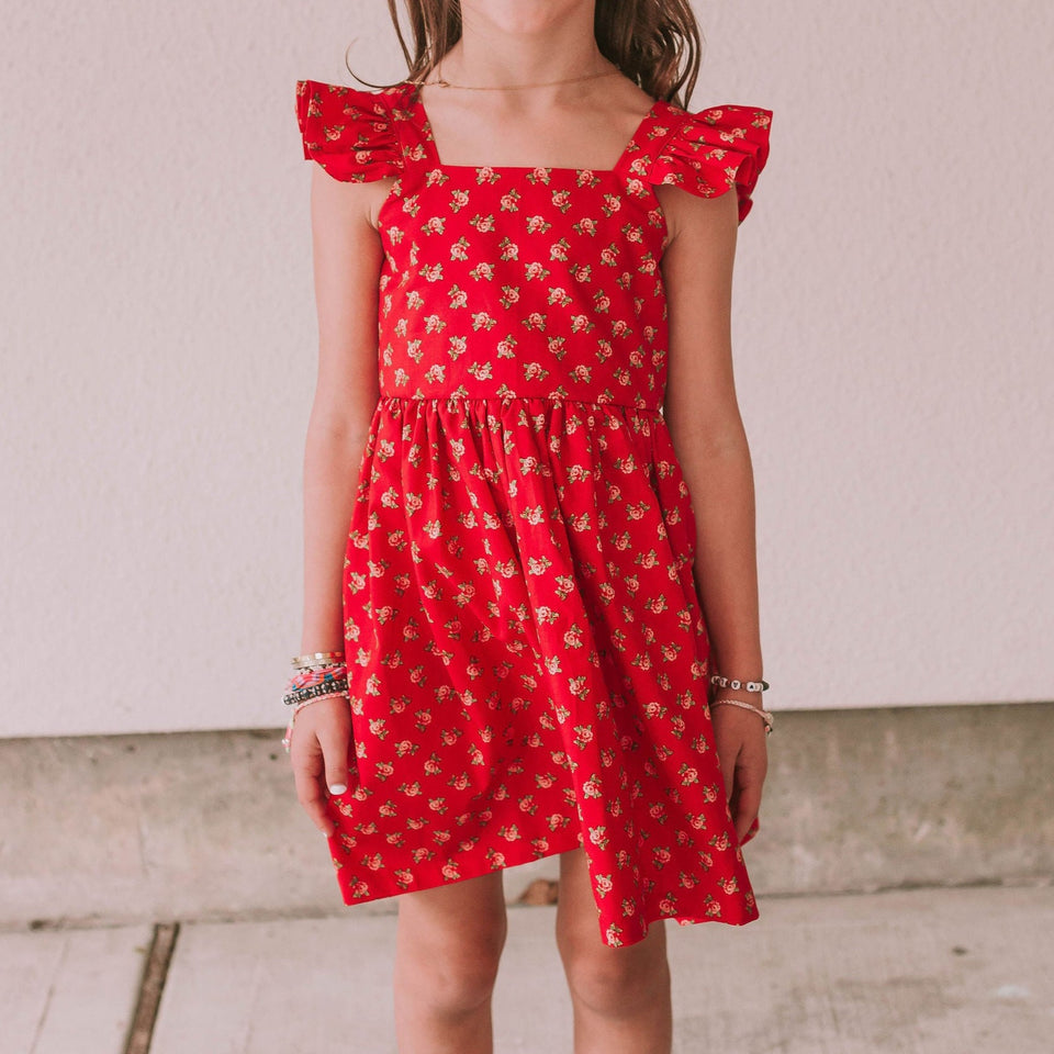 red ditsy floral print twirl dress