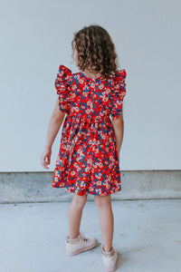 little girls red floral rifle paper dress