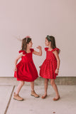 Little Girl's Red Velvet Flutter Sleeve Twirl Dress