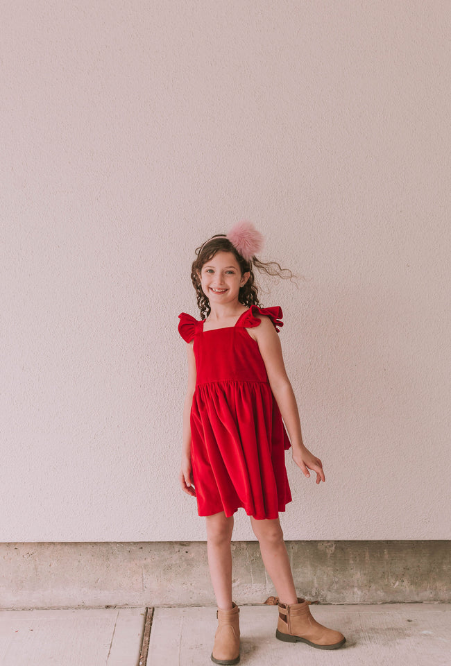 little girls red velvet dress