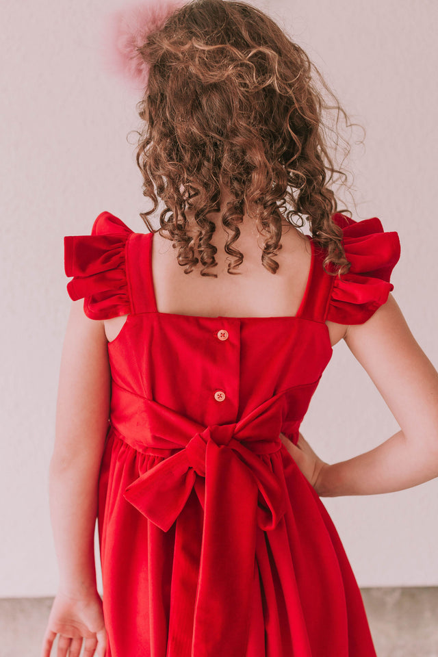 little girls red velvet dress