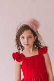 Little Girl's Red Velvet Flutter Sleeve Twirl Dress