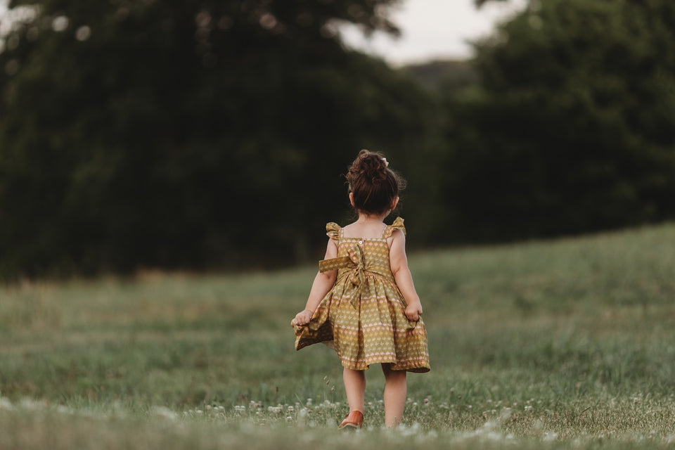 Little Girl's Retro Floral Print Flutter Sleeve Dress