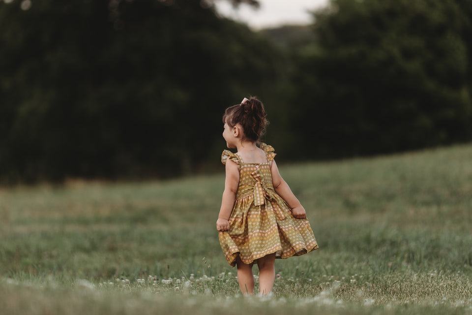 Little Girl's Retro Floral Print Flutter Sleeve Dress