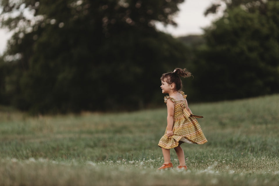 Little Girl's Retro Floral Print Flutter Sleeve Dress