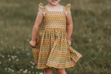 Little Girl's Retro Floral Print Flutter Sleeve Dress
