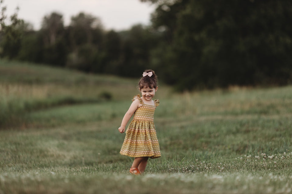 Little Girl's Retro Floral Print Flutter Sleeve Dress