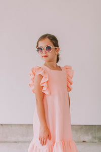 little girls pink cotton ruffled sun dress