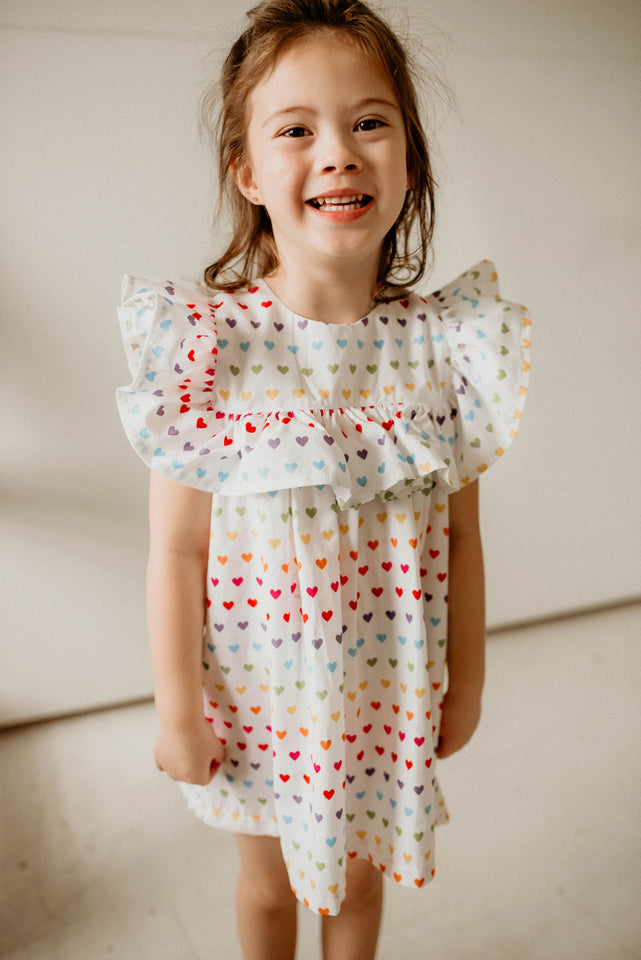 little girls rainbow hearts valentines day ruffle shift dress