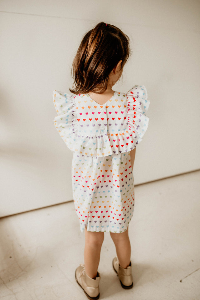 little girls rainbow hearts valentines day ruffle shift dress