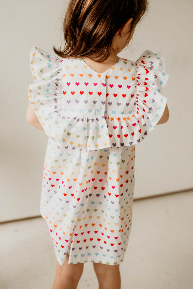 little girls rainbow hearts valentines day ruffle shift dress
