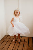 little girls white designer flower girl dress