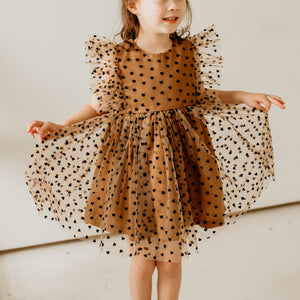 Girl's Black and Brown Tulle Hearts Valentine's Day Twirl Dress