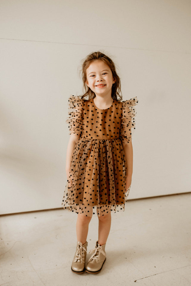 little girls trendy black and brown muted valentines day dress