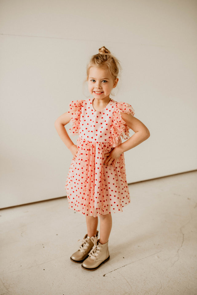 Girl's Pink and Red Tulle Hearts Valentine's Day Twirl Dress