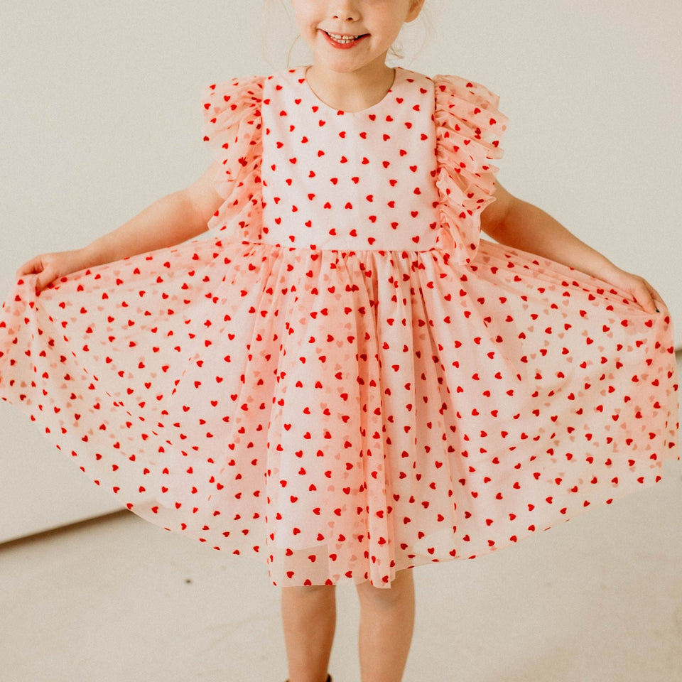 Girl's Pink and Red Tulle Hearts Valentine's Day Twirl Dress