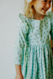 little girls turquoise blue holly print christmas dress