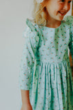 little girls turquoise blue holly print christmas dress