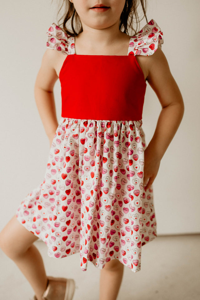 Girl's Pink and Red Conversation Hearts Valentine's Day Twirl Dress