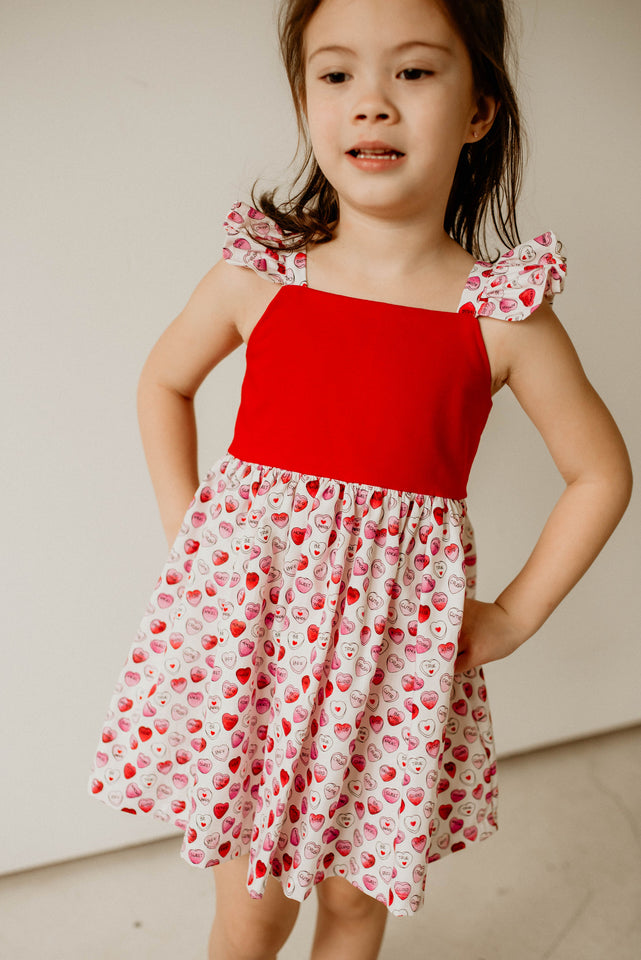 Girl's Pink and Red Conversation Hearts Valentine's Day Twirl Dress