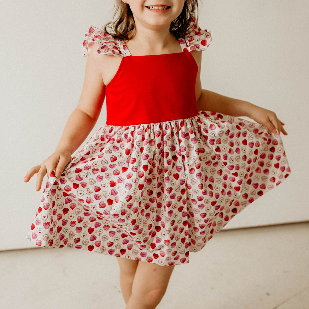 Girl's Pink and Red Conversation Hearts Valentine's Day Twirl Dress
