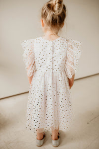 white and gold tulle party dress for girls