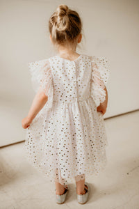 little girls white and gold flower girl dress