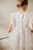 little girls white and gold tulle party dress
