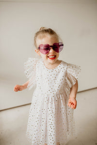Little Girl's White and Gold Polka Dot Tulle Pinafore Dress