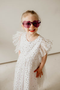 little girls tulle dress with oversized sunglasses outfit