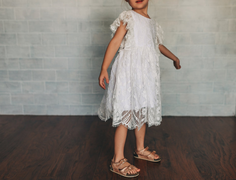 little girl's ivory lace floral flower girl dress