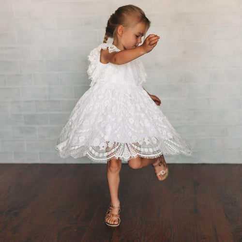 little girl's ivory lace flower girl dress