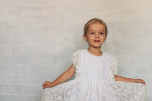 Little Girl's Ivory Floral Chantilly Lace Scalloped Hem Special Occasion Dress