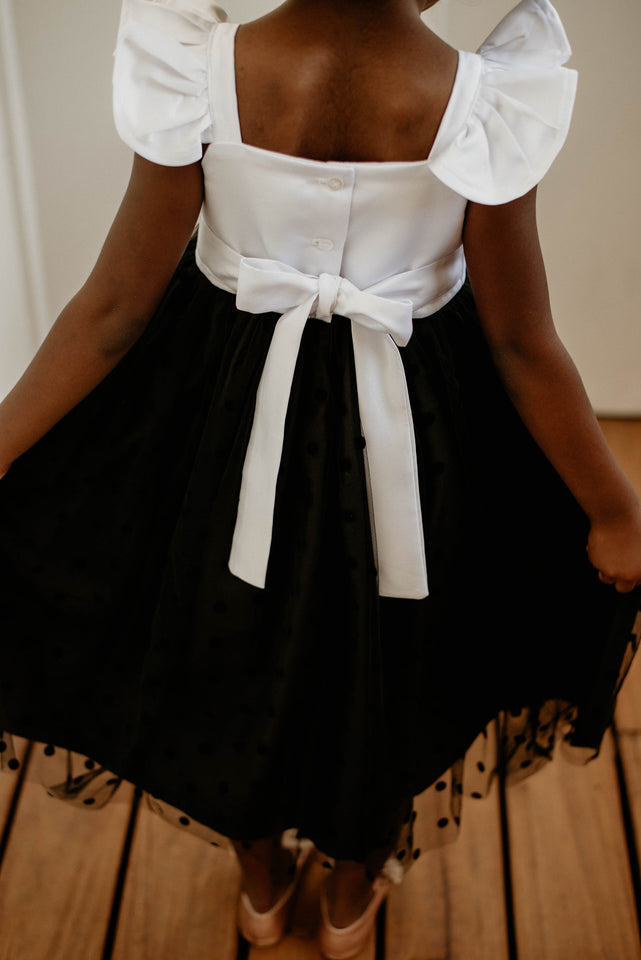 black and white flower girl dress