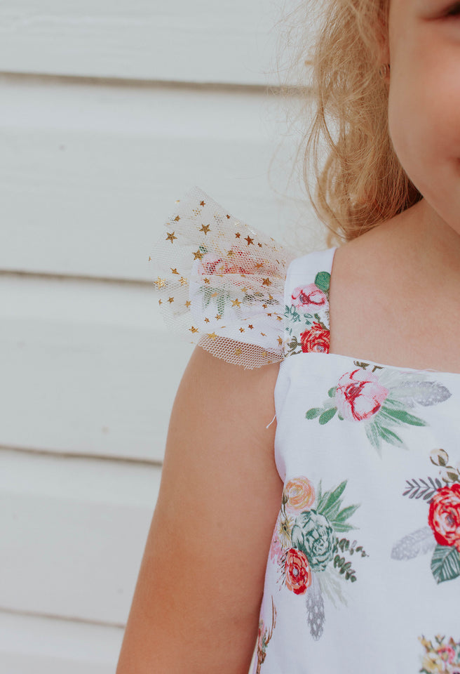 Little Girl's Woodland Creatures Wonderland Print Tulle Twirl Dress