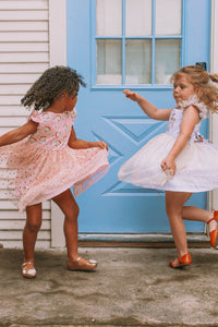 Little Girl's Woodland Creatures Wonderland Print Tulle Twirl Dress