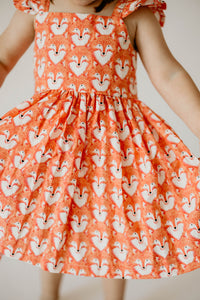 little girls woodland fox flutter sleeve twirl dress