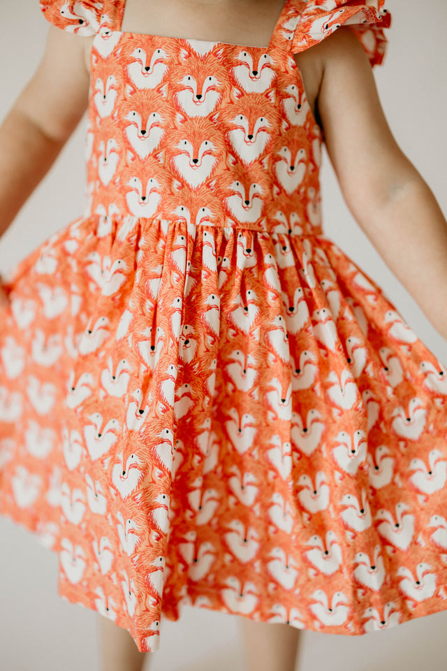 little girls woodland fox flutter sleeve twirl dress