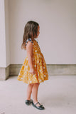 Little Girl's Yellow Floral Twirl Dress with Contrasting Flutter Sleeves