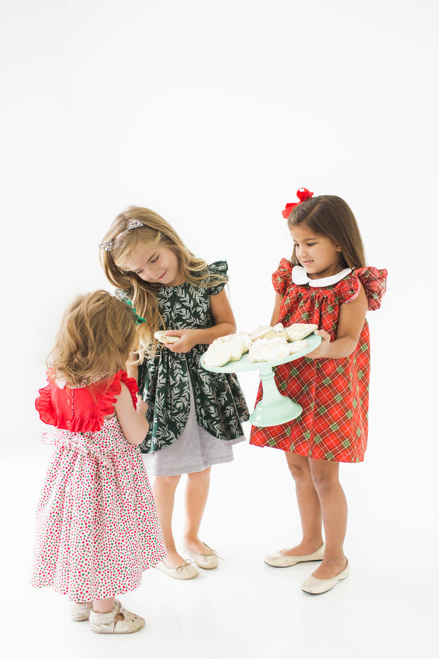 red and green polka dot Christmas dress