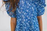 Little Girl's White Floral Print Chambray Pinafore Style Twirl Dress