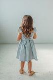 Girl's Light Blue Flutter Sleeve Linen Dress