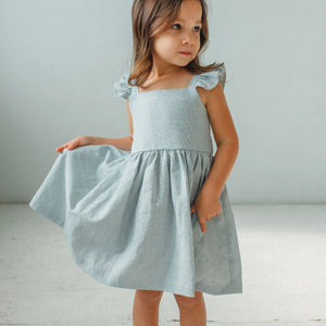 little girls pale blue ruffle dress