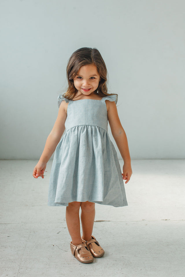 little girls light blue ruffle twirl dress