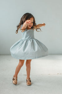little girls light blue flutter sleeve dress