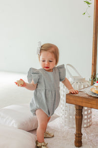 baby girls light blue linen bubble romper