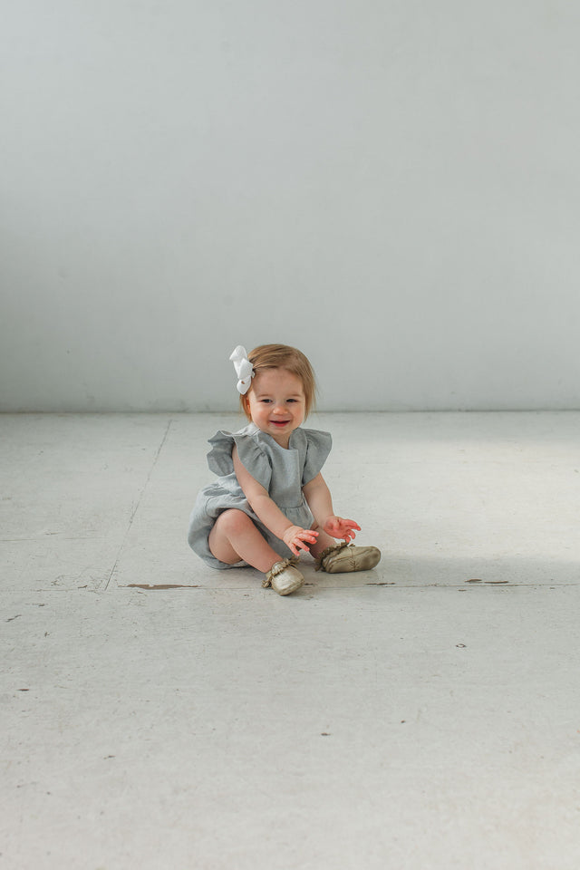 baby girls pale blue flutter sleeve romper